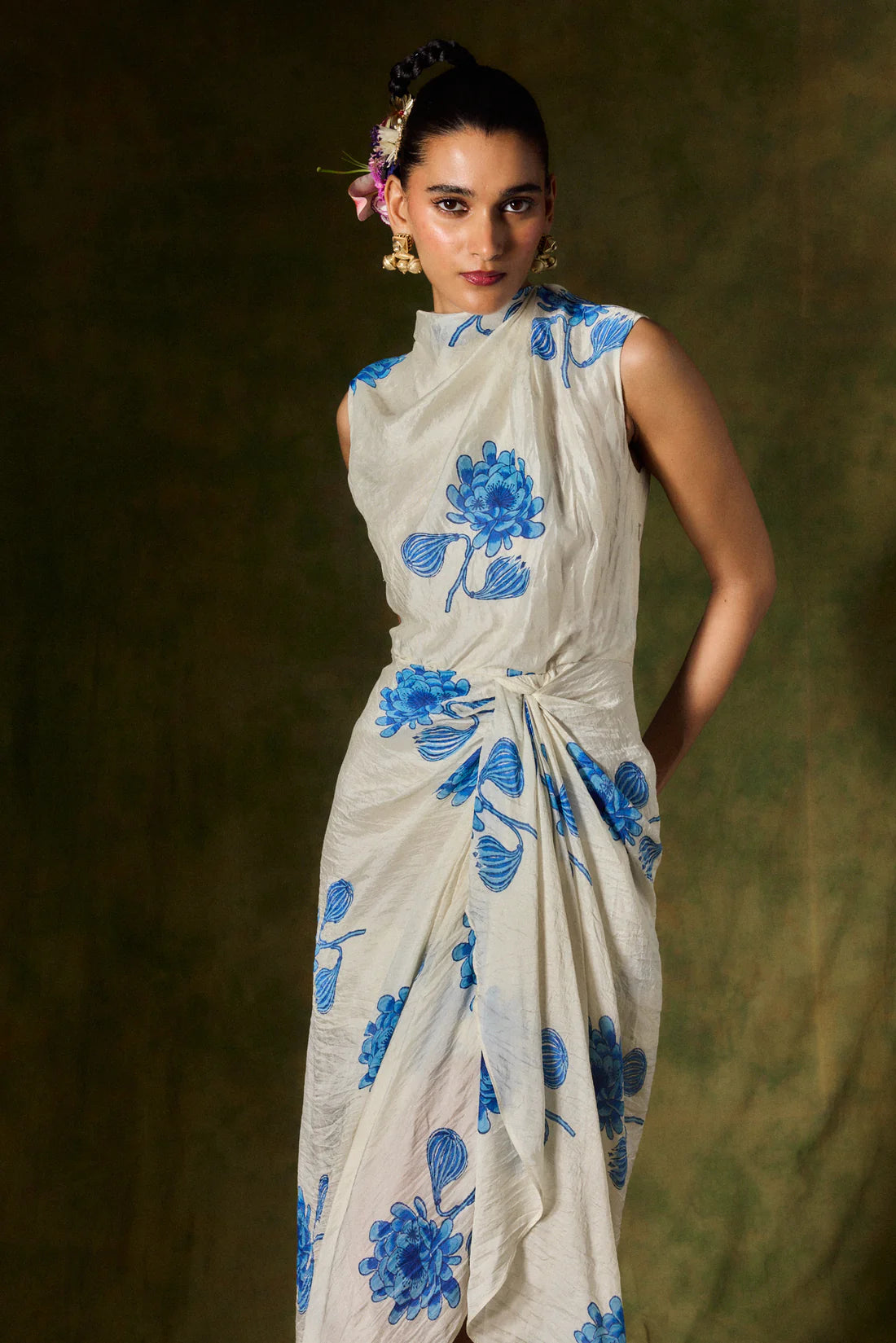 Fizah Silk Draped Dress