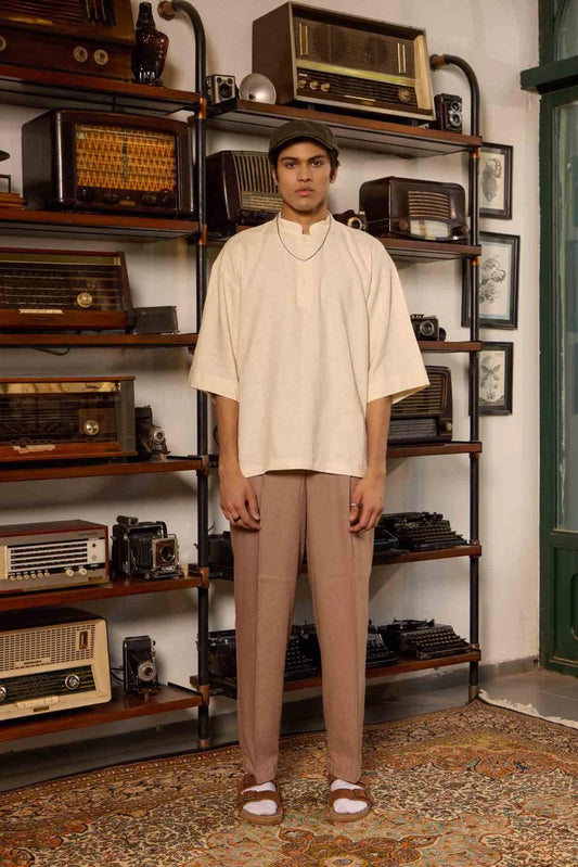 Pleated Linen Trousers - Cream