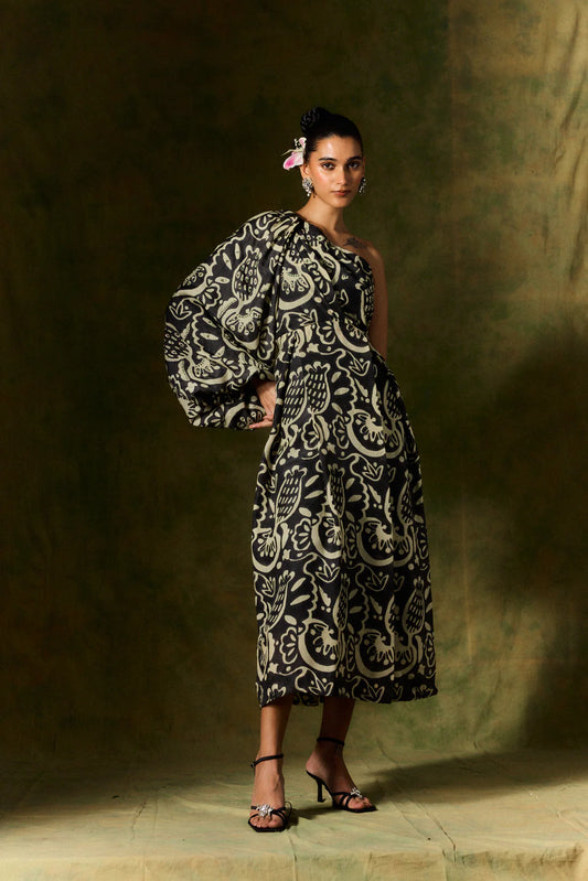 Nida Silk One Shoulder Dress