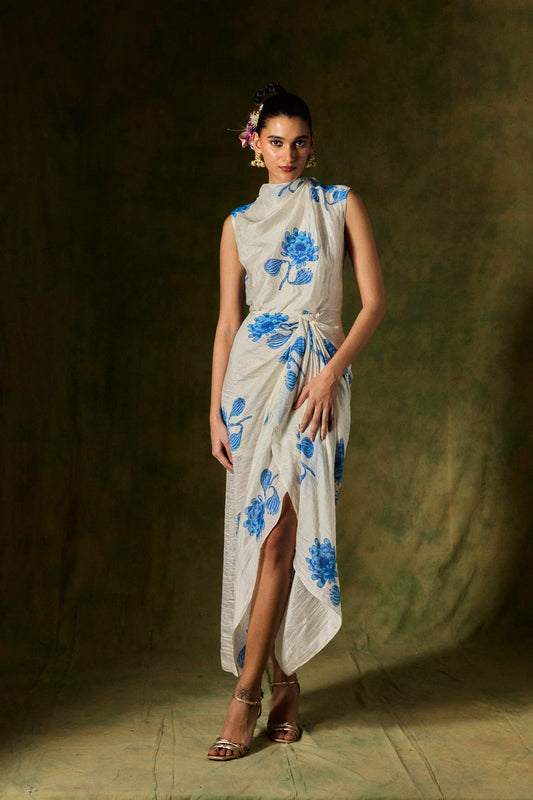 Fizah Silk Draped Dress